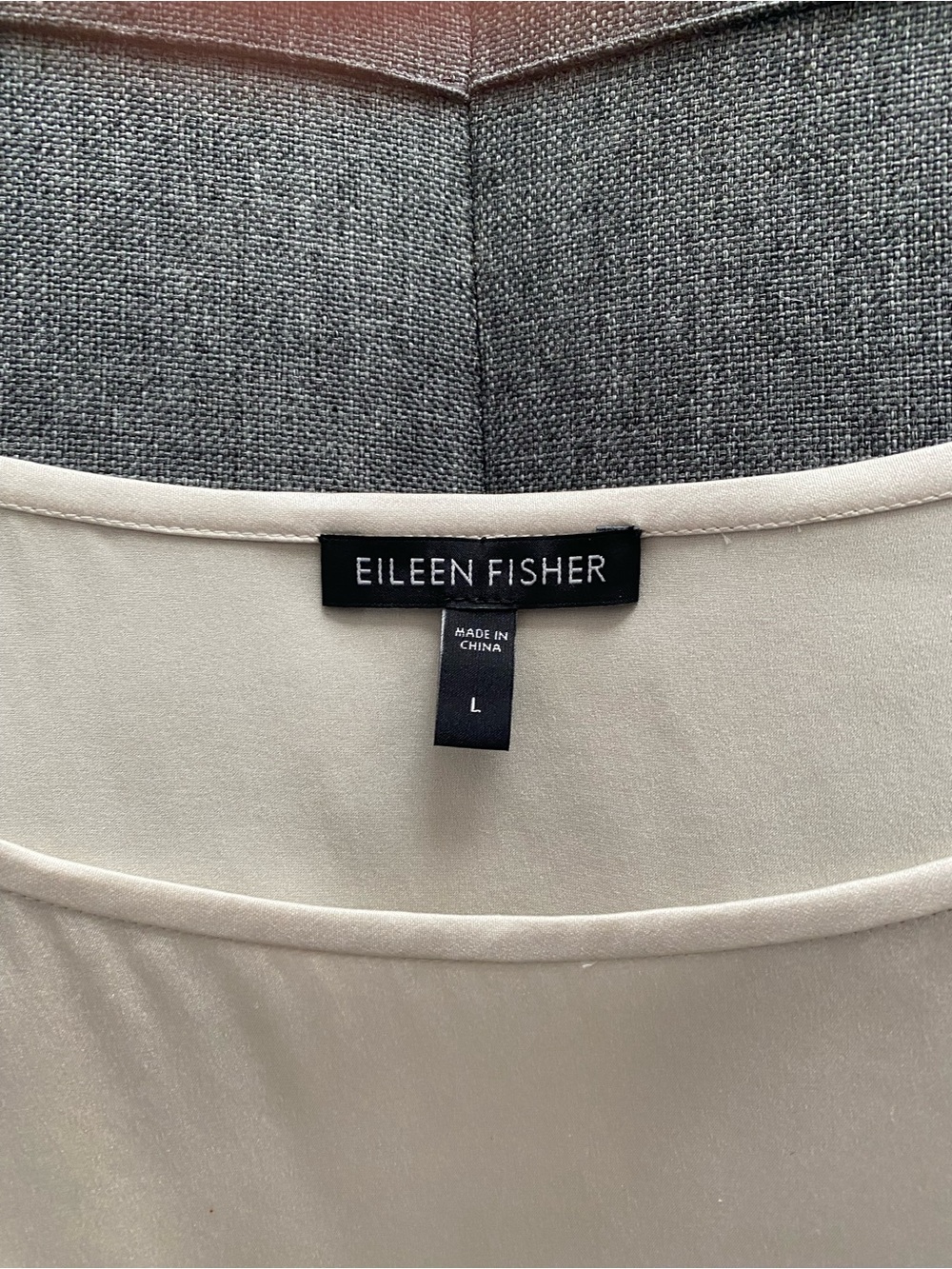 Eileen Fisher Cream Sheer Overlay Sleeveless Blouse - Picture 5 of 6